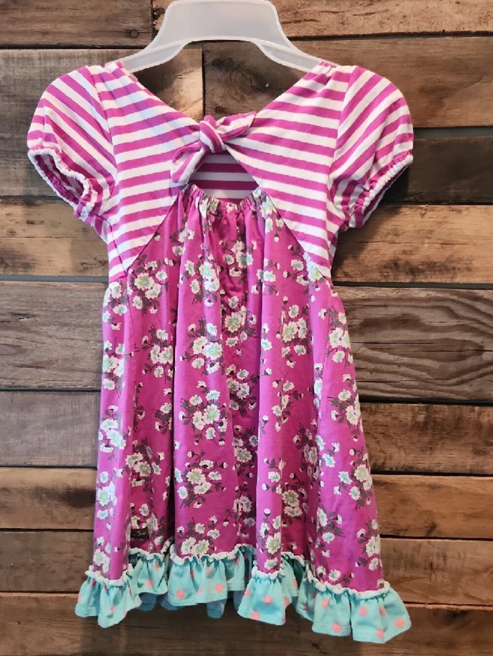 Matilda Jane Pink Striped & Floral Dress with Mint Ruffle